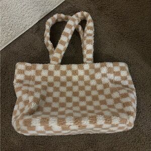 Checkered Tan and Cream Tote Bag